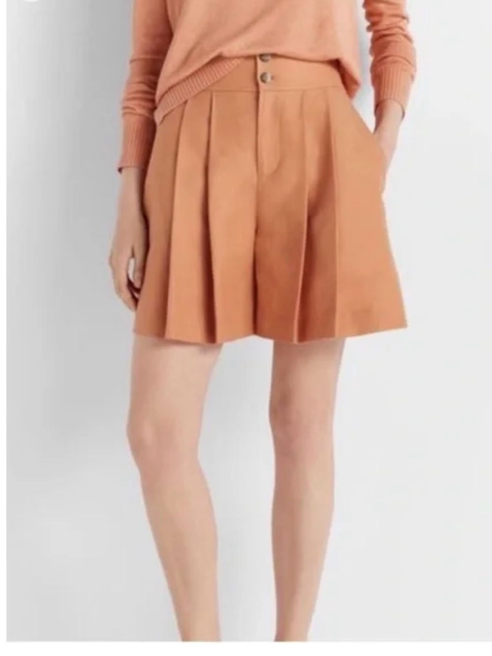 Club Monaco Pleated High-Waist Shorts in Pink/Rose Camel Quiet Luxury Size 8